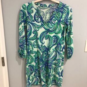 Lilly Pulitzer Blue/Green Paisley Print Tunic Dress Size Small